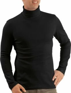 Rollkragen-Langarmshirt - Schwarz 6 Rollkragen-Langarmshirt - Schwarz -Grundstoff Verkaufsladen 02010 008 Trigema Rollkragen Oberteil Unisex black Organic Cotton 1280x1280