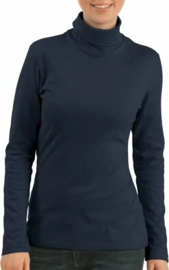 Rollkragen-Langarmshirt - Navy -Grundstoff Verkaufsladen 02010 046 Trigema Rollkragen Pulli Damen navy Bio Baumwolle 1280x1280