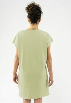 Mela Fairtrade Jersey-Kleid Sunea Aus Bio-Baumwolle - Pastel Green -Grundstoff Verkaufsladen 121 500 pag sunea 05 veganes T Shirt Kleid in sanftem pastellgruen aus reiner Bio Baumwolle Rueckansicht 1280x1280
