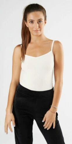 Spaghetti-Top Aus Bio-Baumwolle & Elastan - Naturweiss -Grundstoff Verkaufsladen 1216 022 weisses Spaghetti Top Bio Baumwolle nachhaltig onlineshop 1280x1280