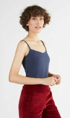 Spaghetti-Top Aus Bio-Baumwolle & Elastan - Dunkelblau -Grundstoff Verkaufsladen 1216 027 blaues Spaghetti Top Biobaumwolle nachhaltig fair trade online shop 1280x1280