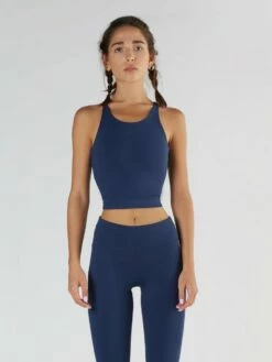 Active Crop Top Aus Bio-Baumwolle & Elastan - Navy -Grundstoff Verkaufsladen 1220 03 hochwertiges Crop Top Bio Baumwolle Elastan oekologisch nachhaltig tailliert breitem Bund doppellagig 1280x1280