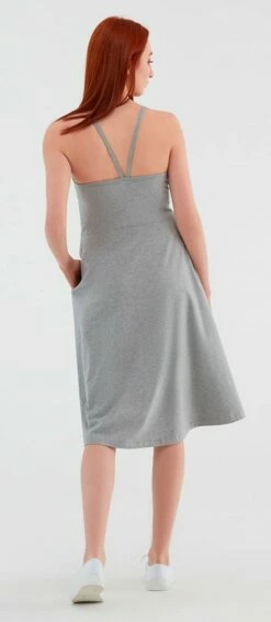 Spaghettiträger-Kleid Aus Bio-Baumwolle - Grau-melange -Grundstoff Verkaufsladen 1734 02 Albero Jersey Kleid Organic Cotton Eingrifftaschen schmale Traeger Model hinten Fair Trade 1280x1280