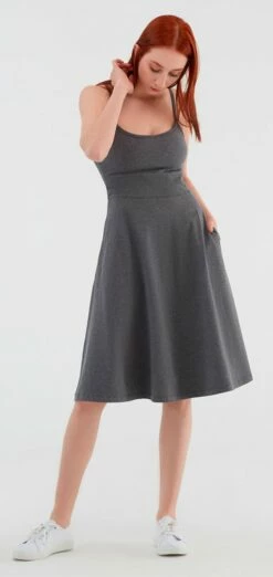 Spaghettiträger-Kleid Aus Bio-Baumwolle - Anthrazit-melange -Grundstoff Verkaufsladen 1734 03 Albero Spaghettitraeger Kleid Jersey A Linie dunkelgrau meliert Bio Baumwolle oeko 1280x1280