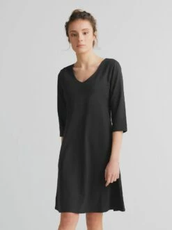 3/4 Arm Kleid Aus Bio-Baumwolle - Schwarz