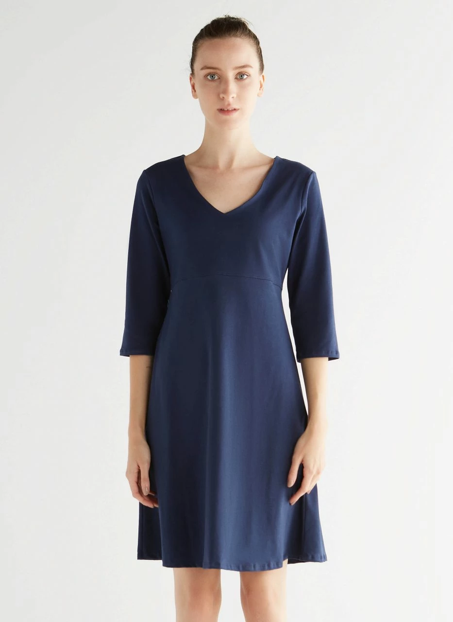 3/4 Arm Kleid Aus Bio-Baumwolle - Admiralblau 3 3/4 Arm Kleid Aus Bio-Baumwolle - Admiralblau