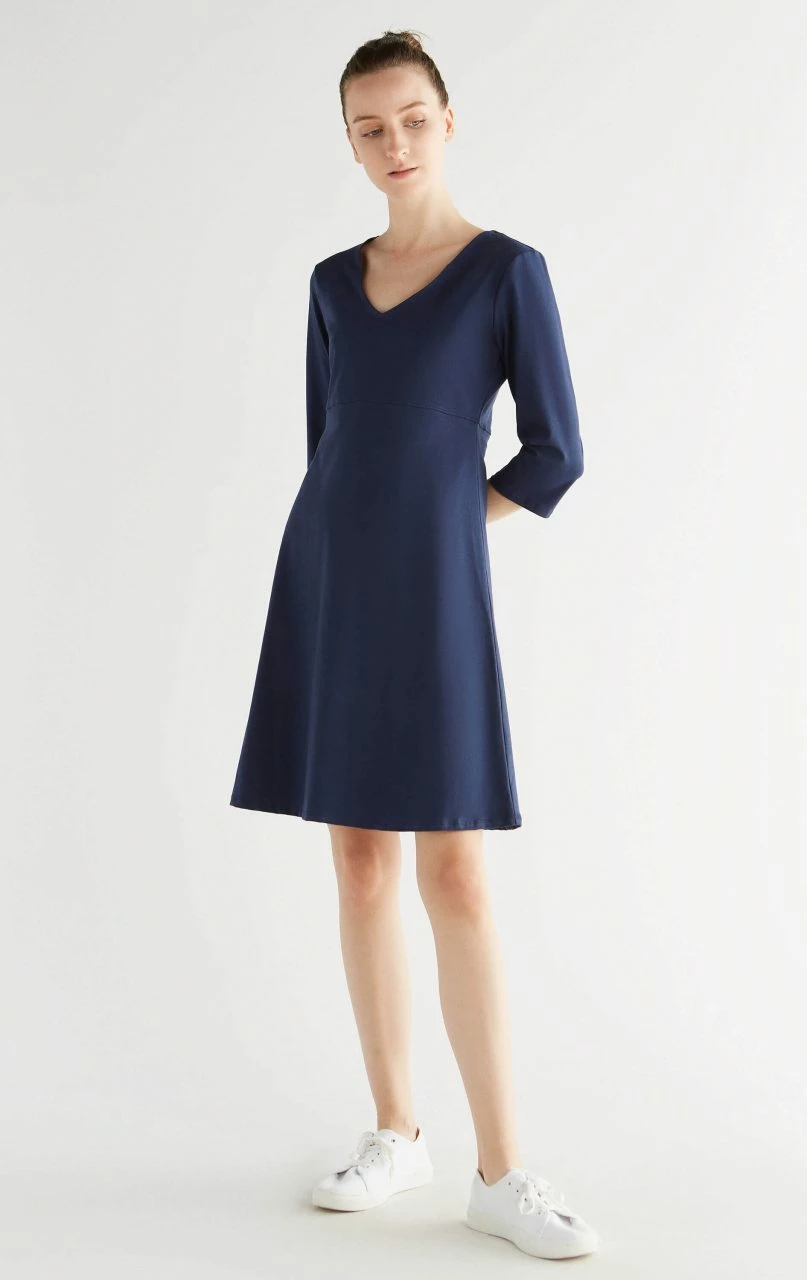 3/4 Arm Kleid Aus Bio-Baumwolle - Admiralblau 4 3/4 Arm Kleid Aus Bio-Baumwolle - Admiralblau – Bild 2