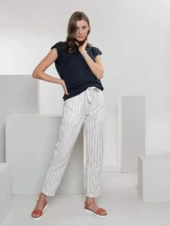 Hose Aus Bio-Leinen Und Bio-Baumwolle - White/ink Blue -Grundstoff Verkaufsladen 66517 851 sommerliche damen hose gill faire herstellung atmungsaktiver stoffmix model 1280x1280