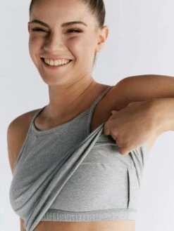 Crop Top Aus Bio-Baumwolle - Grau-meliert -Grundstoff Verkaufsladen Damen Top integriertem Bustier 1217 047 1280x1280
