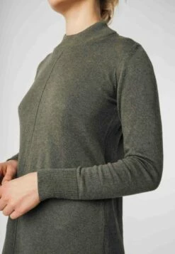 Fairtrade Feinstrick-Kleid Harleen Aus Bio-Baumwolle - Grün Melange -Grundstoff Verkaufsladen Detail Ziernaht Stehkragen harleen greem 1280x1280