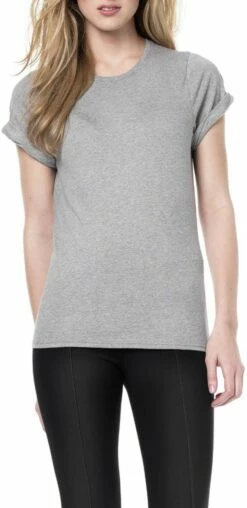 Organic Rolled-Up Sleeve T-Shirt - Melange Grey -Grundstoff Verkaufsladen EP12 rolled up t shirt grau meliert biobaumwolle frauen 1280x1280