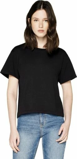 Short T-Shirt Aus Biobaumwolle - 2er Pack - Black -Grundstoff Verkaufsladen EP25 BL Damen T Shirt nachhaltig Earth Positive kurz und weit geschnitten model 1280x1280