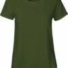 Neutral Roll Up Sleeve T-Shirt Aus Fairtrade Bio-Baumwolle - Military -Grundstoff Verkaufsladen Frauen T Shirt rolled up Aermel military oliv Biobaumwolle 1280x1280