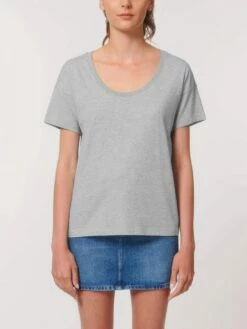 Weites T-Shirt Aus Bio-Baumwolle - Heather Grey -Grundstoff Verkaufsladen GSTTW036 250 Basic Tshirt grau meliert uni Bio Baumwolle oeko 1280x1280