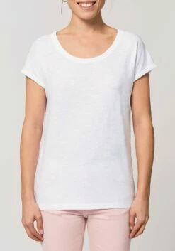 Slub T-Shirt Aus Bio-Baumwolle - White -Grundstoff Verkaufsladen GSTTW112 001 Damen Shirt white kurzaermelig ueberschnittene Schultern bio fair 1280x1280