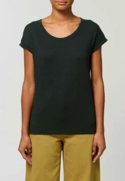 Slub T-Shirt Aus Bio-Baumwolle - Black -Grundstoff Verkaufsladen GSTTW112 002 Damen Shirt black kurzaermelig ueberschnittene Schultern bio fair 1280x1280