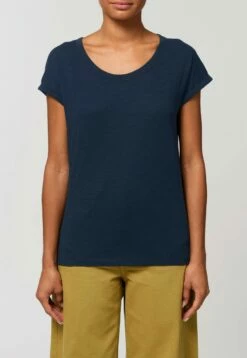 Slub T-Shirt Aus Bio-Baumwolle - French Navy -Grundstoff Verkaufsladen GSTTW112 727 Damen Shirt french navy kurzaermelig ueberschnittene Schultern bio fair 1280x1280