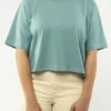 Mela Fairtrade Cropped T-Shirt Jandra Aus Bio-Baumwolle - Turquoise -Grundstoff Verkaufsladen Jandra turquoise hochwertiges T Shirt fuer Damen fair und nachhaltig produziert Melawear 1280x1280