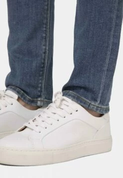 Regular Fit Jeans Swan - Authentic Indigo -Grundstoff Verkaufsladen MUD Swan Authentic Indigo Hose schmales Bein Kontrast Steppung biologisch oekologisch 1280x1280