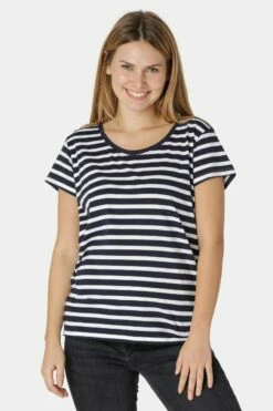 Neutral Loose Fit T-Shirt Aus Fairtrade Bio-Baumwolle - Navy/weiss -Grundstoff Verkaufsladen O81003 nw veganes Damen T Shirt aus reiner Bio Baumwolle Fairtrade lockere Passform mit weitem Rundhalsausschnitt 1280x1280