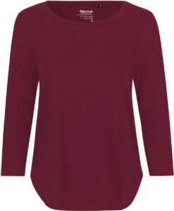 Neutral 3/4 Sleeve T-Shirt Aus Fairtrade Bio-Baumwolle - Bordeaux
