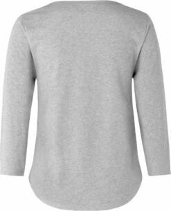 Neu eingetroffen -Grundstoff Verkaufsladen O81006 Grey Basic Oberteil Dreiviertelarm back Frauen hellgrau Rundhals biologisch Fair Trade 1280x1280