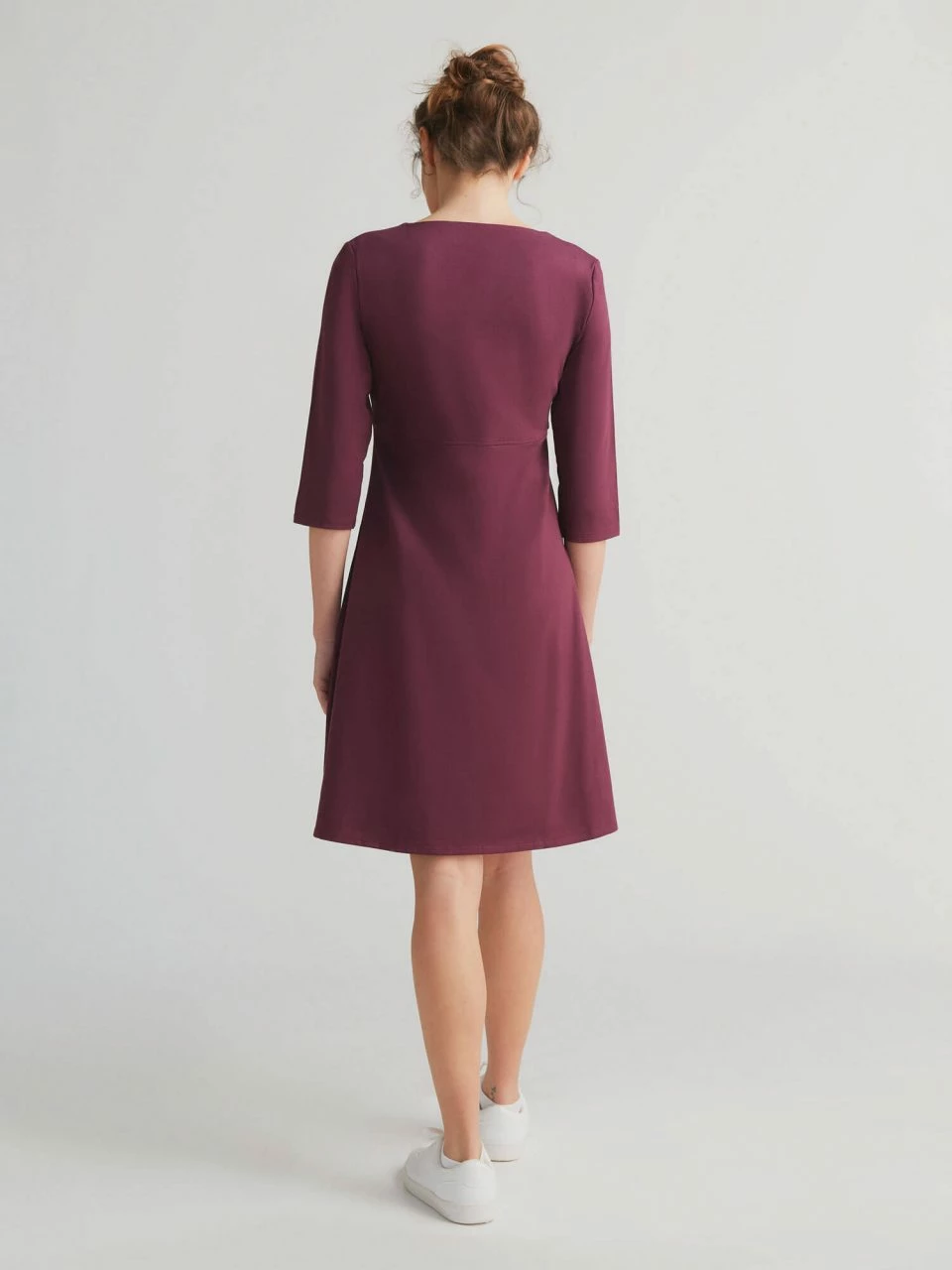 3/4 Arm Kleid Aus Bio-Baumwolle - Aubergine 5 3/4 Arm Kleid Aus Bio-Baumwolle - Aubergine – Bild 3