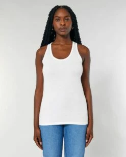 Tank-Top Aus Bio-Baumwolle - 3er-Pack - White -Grundstoff Verkaufsladen STTW013 001 White Aermelloses Shirt tailliert Model front Organic Cotton Fair Wear 1280x1280