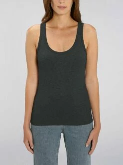 Tank-Top Aus Bio-Baumwolle - Dark Heather Grey -Grundstoff Verkaufsladen STTW013 651 Tailliertes Oberteil ohne Aerme Basic Top Frauen Model Organic Cotton oeko 1280x1280