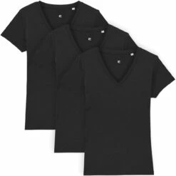 T-Shirt Mit V-Ausschnitt Aus Bio-Baumwolle - Black - 3er-Pack