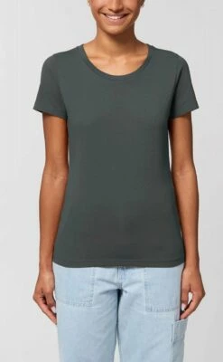 T-Shirt Aus Bio-Baumwolle - Anthracite -Grundstoff Verkaufsladen STTW032 253 Anthracite Damen Rundhals Oberteil tailliert komfortabel Model bio vegan 1280x1280