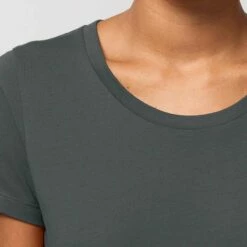 T-Shirt Aus Bio-Baumwolle - Anthracite -Grundstoff Verkaufsladen STTW032 253 Anthracite Rundhals T Shirt kurzaermelig Rippbuendchen Frauen Mode nachhaltig 1280x1280