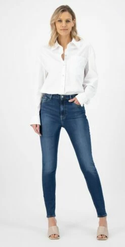Skinny Fit Jeans Sky Rise - Pure Blue -Grundstoff Verkaufsladen Sky Rise pure blue nachhaltig produzierte Damenjeans high waist enger schnitt bio recycelte Baumwolle03gAyqR4x22lk 1280x1280