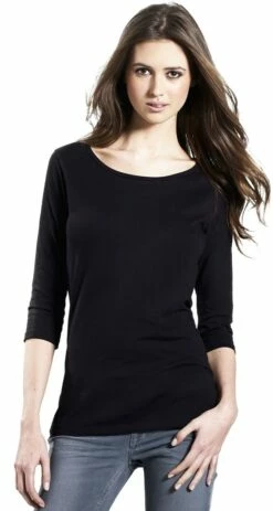 3/4 Sleeve Stretch T-Shirt Aus Biobaumwolle & Elastan - Doppelpack - Schwarz -Grundstoff Verkaufsladen Stretch Shirt schwarz Bio Baumwolle schwarz EP07 1280x1280