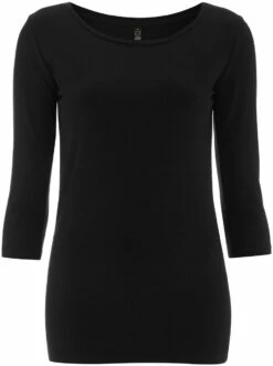 3/4 Sleeve Stretch T-Shirt Aus Biobaumwolle & Elastan - Black