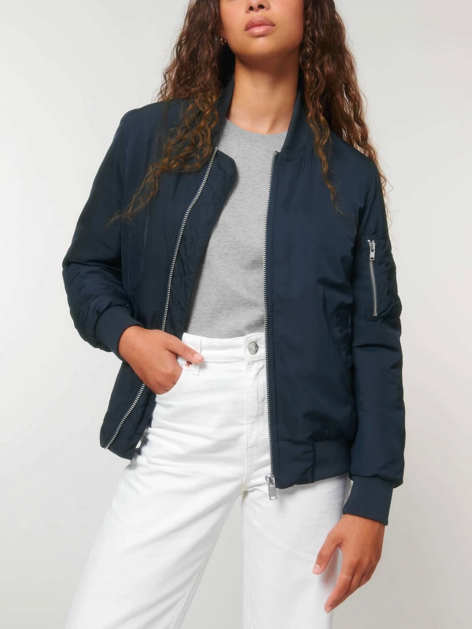 Unisex Bomber Jacke Aus Recyceltem Polyester - French Navy 14 Unisex Bomber Jacke Aus Recyceltem Polyester - French Navy – Bild 12