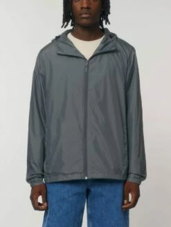 Unisex Windbreaker Aus Recyceltem Polyester - Deep Metal -Grundstoff Verkaufsladen U846 080 4 stylische Multifunktionsjacke in anthrazit mit Kapuze Seitentaschen verstellbarem Saum 1280x1280