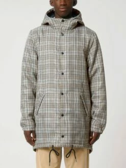 Unisex Padded Parka Aus Recyceltem Polyester - Beige Tweed Check -Grundstoff Verkaufsladen Uebergangsparka aus Recycelmaterial U947 829 1280x1280