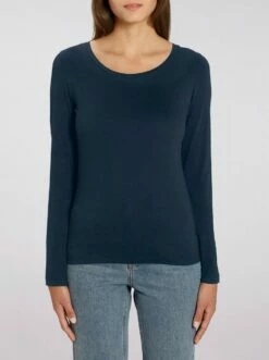 Longsleeve Aus Bio-Baumwolle - French Navy - 3er-Pack -Grundstoff Verkaufsladen W021 727 Damen Longsleeve Biobaumwolle Rundhalsausschnitt faire Herstellung fm front 1280x1280 1