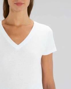 T-Shirt Mit V-Ausschnitt Aus Bio-Baumwolle - White -Grundstoff Verkaufsladen W023 001 Basic Shirt V Ausschnitt Damen abgesetzter Halsausschnitt fm detail 1280x1280