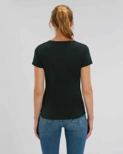 T-Shirt Mit V-Ausschnitt Aus Bio-Baumwolle - Black -Grundstoff Verkaufsladen W023 002 Frauen Shirt V Neck tailliert geschnitten fm back 1280x1280