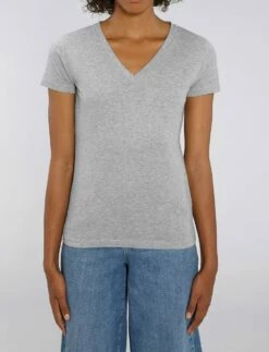 T-Shirt Mit V-Ausschnitt Aus Bio-Baumwolle - Heather Grey -Grundstoff Verkaufsladen W023 250 Damen T Shirt V Ausschnitt Bio Baumwolle heather grey fm front 1280x1280