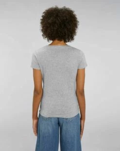 T-Shirt Mit V-Ausschnitt Aus Bio-Baumwolle - Heather Grey -Grundstoff Verkaufsladen W023 250 Frauen Shirt V Neck oekologisch angebaute Baumwolle fm back 1280x1280