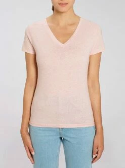 T-Shirt Mit V-Ausschnitt Aus Bio-Baumwolle - Cream Heather Pink -Grundstoff Verkaufsladen W023 682 Damen T Shirt V Ausschnitt Bio Baumwolle cream heather pink fm front 1280x1280
