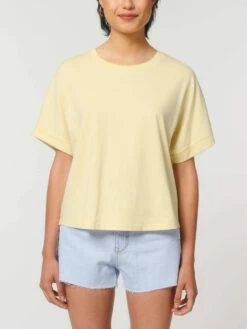 Rolled Sleeve T-Shirt Aus Bio-Baumwolle - Butter -Grundstoff Verkaufsladen W089 078 03 oversized damen shirt faire herstellungsbedingungen fm front 1280x1280