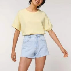 Rolled Sleeve T-Shirt Aus Bio-Baumwolle - Butter -Grundstoff Verkaufsladen W089 078 04 nachhaltiges frauen t shirt grundstoff fair fashion basics fm front 1280x1280