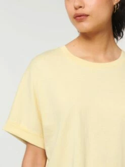 Rolled Sleeve T-Shirt Aus Bio-Baumwolle - Butter -Grundstoff Verkaufsladen W089 078 05 oversized shirt rundhalsausschnitt peta approved vegan fm detail 1280x1280