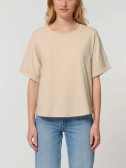 Rolled Sleeve T-Shirt Aus Bio-Baumwolle - Heather Rainbow -Grundstoff Verkaufsladen W089 084 03 damen t shirt aufgerollte aermel faire kleidung fm front 1280x1280