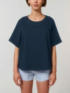 Rolled Sleeve T-Shirt Aus Bio-Baumwolle - French Navy -Grundstoff Verkaufsladen W089 727 03 damen t shirt umgeschlagene aermel nachhaltiges material fm front 1280x1280