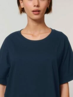 Rolled Sleeve T-Shirt Aus Bio-Baumwolle - French Navy -Grundstoff Verkaufsladen W089 727 04 fair fashion t shirt grundstoff oversized fm detail 1280x1280